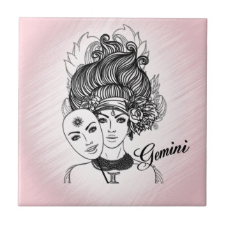 Gemini Zodiac Symbol and Sign Pink Tile