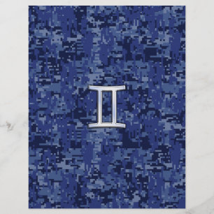 Gemini Zodiac Symbol Blue Digital Camouflage