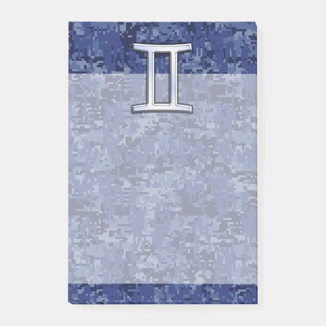 Gemini Zodiac Symbol Blue Digital Camouflage Post-it Notes (Front)