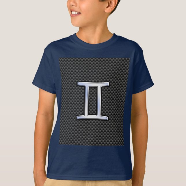 Gemini Zodiac Symbol Charcoal Carbon Fiber Style T-Shirt (Front)