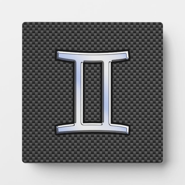 Gemini Zodiac Symbol Charcoal Carbon Fibre Print Plaque (Front)