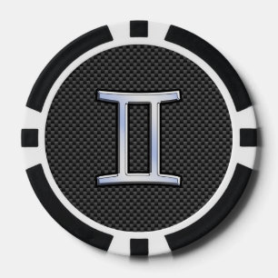 Gemini Zodiac Symbol Charcoal Carbon Fibre Print Poker Chips