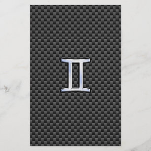 Gemini Zodiac Symbol Charcoal Carbon Fibre Style Stationery