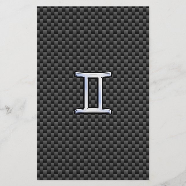 Gemini Zodiac Symbol Charcoal Carbon Fibre Style Stationery (Front)