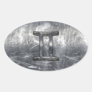 Gemini Zodiac Symbol in Grunge Distressed Style Oval Sticker