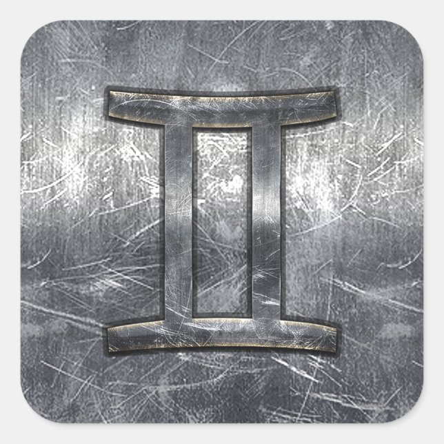 Gemini Zodiac Symbol in Grunge Distressed Style Square Sticker (Front)