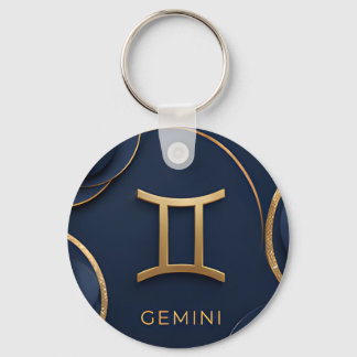 Gemini Zodiac Symbol Luxury Gold Celestial Astrolo Key Ring