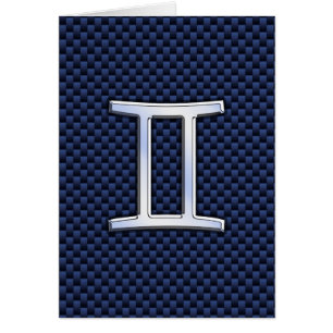 Gemini Zodiac Symbol Navy Blue Carbon Fibre Print