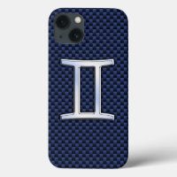 Gemini Zodiac Symbol Navy Blue Carbon Fibre Style