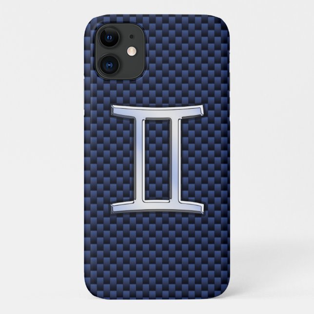 Gemini Zodiac Symbol Navy Blue Carbon Fibre Style Case-Mate iPhone Case (Back)