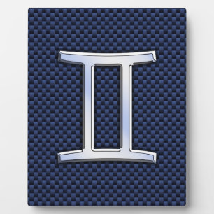 Gemini Zodiac Symbol Navy Blue Carbon Fibre Style Plaque