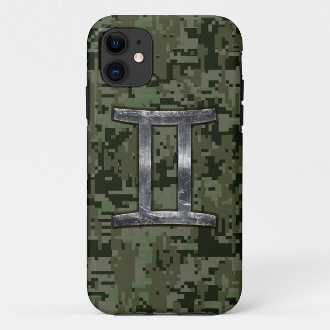 Gemini Zodiac Symbol on Green Digital Camouflage Case-Mate iPhone Case (Back)