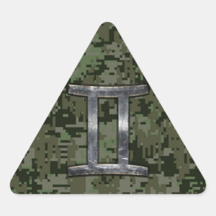 Gemini Zodiac Symbol on Green Digital Camouflage Triangle Sticker
