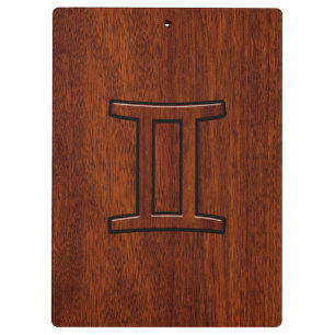 Gemini Zodiac Symbol on Mahogany like Decor Clipboard