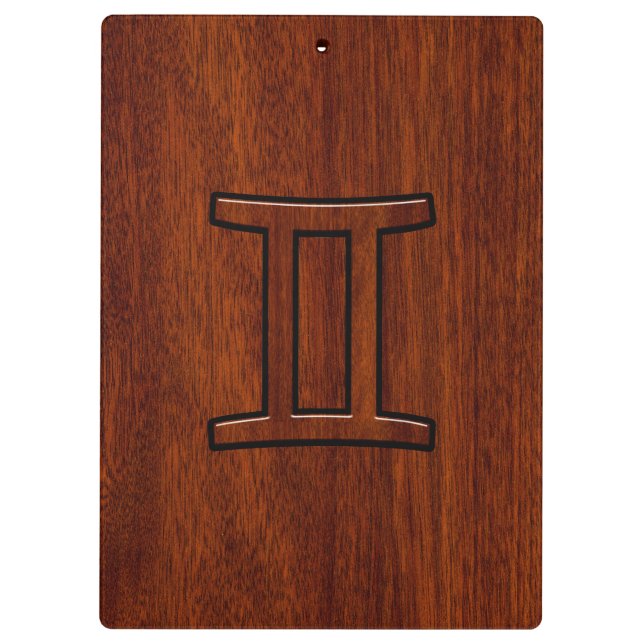 Gemini Zodiac Symbol on Mahogany like Decor Clipboard (Back)