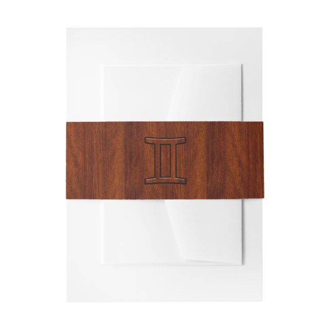 Gemini Zodiac Symbol on Mahogany like print Invitation Belly Band (Front Example)