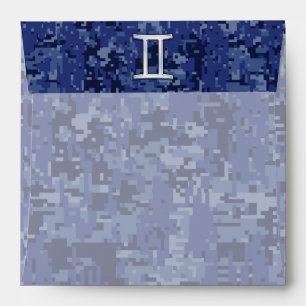 Gemini Zodiac Symbol on Navy Blue Digital Camo Envelopes