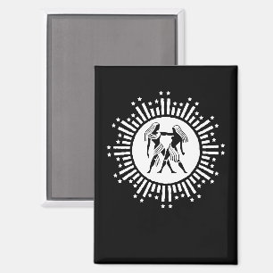 Gemini Zodiac Symbol with Stars Black and White Magnet