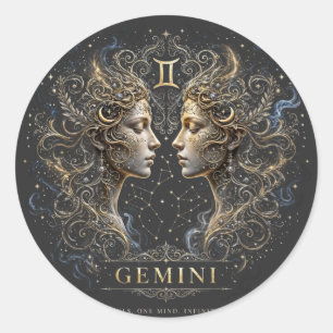 Gemini Zodiac T-Shirt - Twin Stars Astrology Symbo Classic Round Sticker