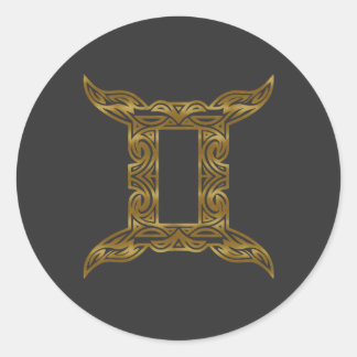 Gemini Zodiac - Tribal Gold Classic Round Sticker