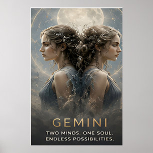 Gemini Zodiac Twins Celestial Astrology Symbol Poster