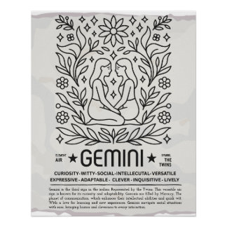 Gemini Zodiac Vintage Art Print – Botanical Folk