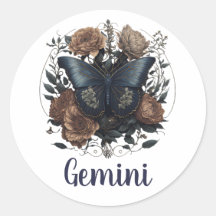 Gemini Zodiac Vintage Art With Dark Blue Text