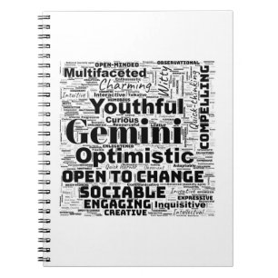 Gemini Zodiac Word Cloud Spiral Notebook
