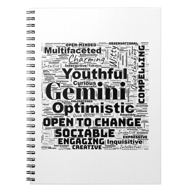 Gemini Zodiac Word Cloud Spiral Notebook (Front)