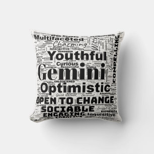 Gemini Zodiac Word Cloud Throw Pillow