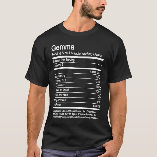Gemma  Name Nutritional Facts T-Shirt (Front)