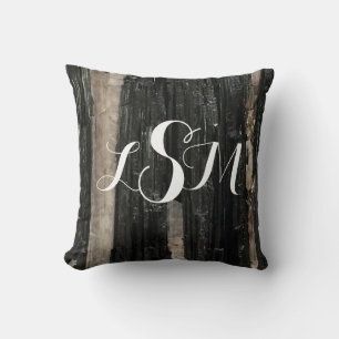 Gemstone Black and White Striped Gem Add Monogram Cushion