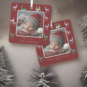 Gemstone Crystal Reindeer Baby's First Christmas Metal Tree Decoration