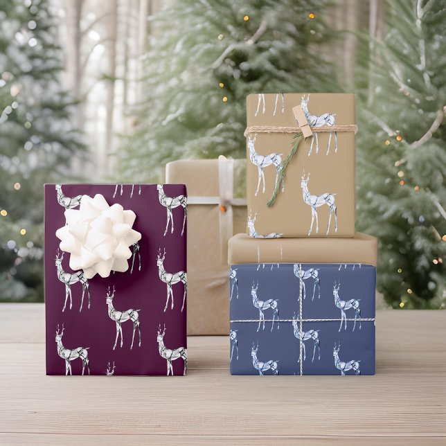 Gemstone Crystal Reindeer Christmas Pattern  Wrapping Paper Sheet (Creator Uploaded)