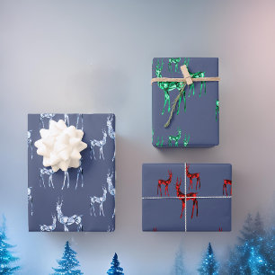 Gemstone Crystal Reindeer Christmas Pattern Wrapping Paper Sheet
