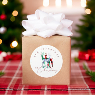 Gemstone Crystal Reindeer Merry Christmas Classic Round Sticker