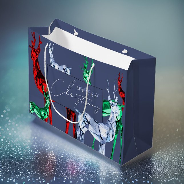Gemstone Crystal Reindeer Merry Christmas Holiday Large Gift Bag (Creator Uploaded)