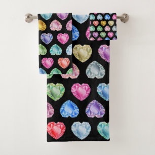 Gemstone Diamond Heart Cute Pretty Pastel Princess Bath Towel Set