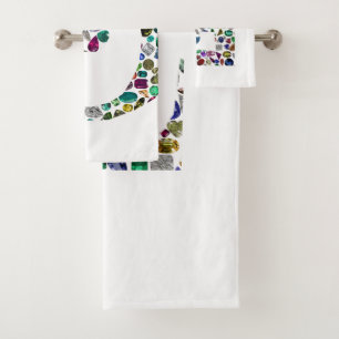 Gemstone Diamond Initial G Monogram Art Bath Towel Set