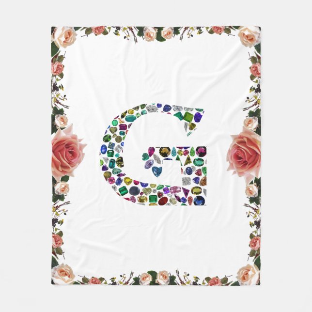 Gemstone Diamond Initial G Monogram Art Fleece Blanket (Front)