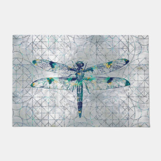 Gemstone Dragonfly on sacred geometry pattern Doormat