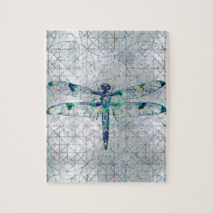 Gemstone Dragonfly on sacred geometry pattern Jigsaw Puzzle