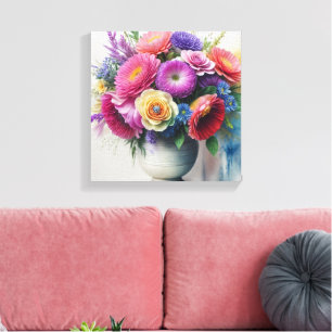 Gemstone Elegance Vibrant Watercolor Floral Master Canvas Print