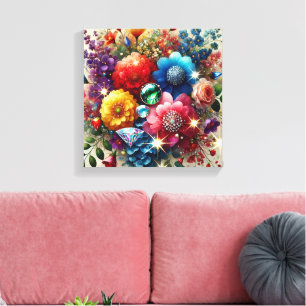Gemstone Elegance Vibrant Watercolor Floral Master Canvas Print