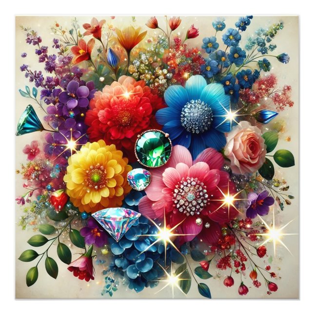 Gemstone Elegance Vibrant Watercolor Floral Master Photo Print (Front)