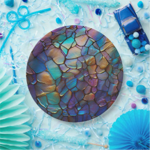Gemstone Elements Opal Colorful  Mix Pattern Paper Plate