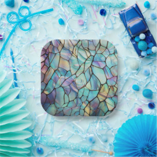 Gemstone Elements Opal Colourful  Mix Pattern Paper Plate