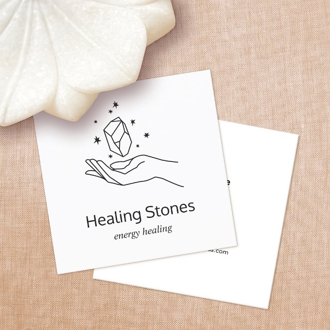Gemstone Energy Crystal Healer Square Business Card (sparkling crystal hovering above hand)