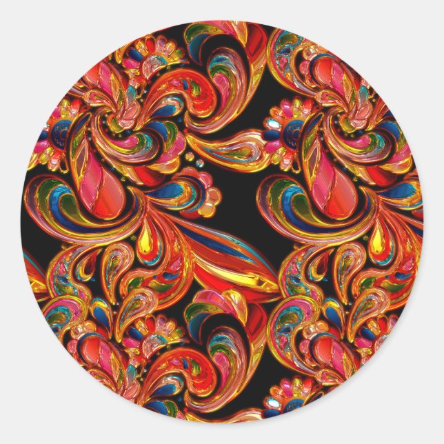 Gemstone Inspired Art Deco Swirl Classic Round Sticker (Front)