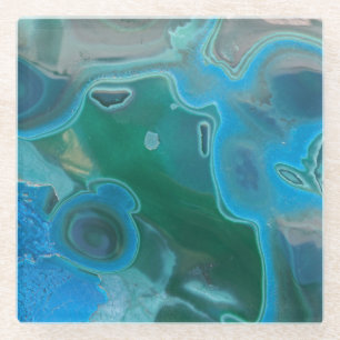 Gemstone Marbled Blue Green Swirl Pattern Gem Glass Coaster
